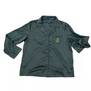 LAUREN RALPH LAUREN Pajama Shirt Women's LARGE LRL Green Button Top Collared​